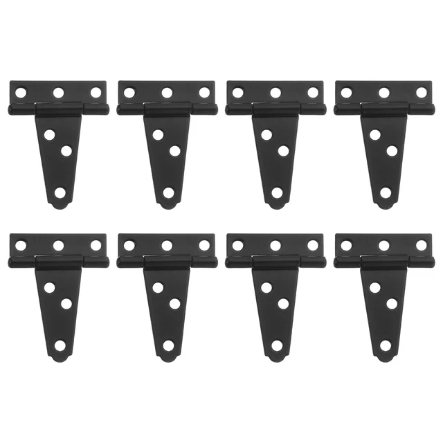 8Pcs T-Strap Door Hinges, 2" Wrought Tee Shed Gate Hinges Iron (Black)