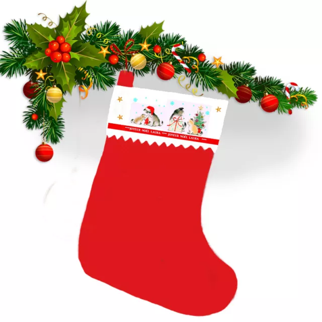 Botte de noël chaussette noël chien chat haut 39 cm personnalisée prénom réf 09