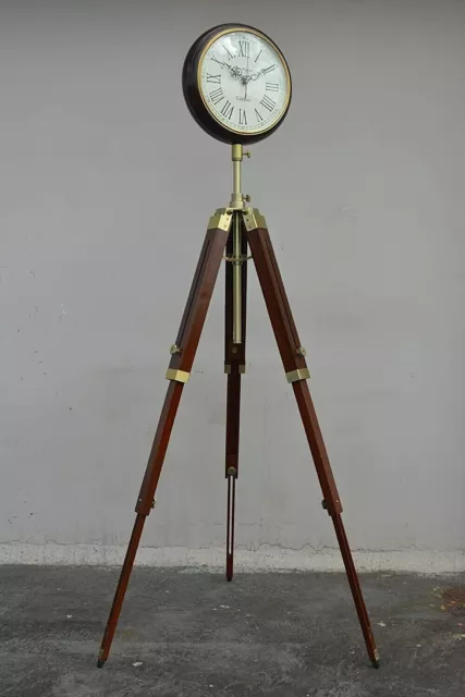 Reloj de piso estilo abuelo de madera marrón Vintage Industrial 3 trípode...