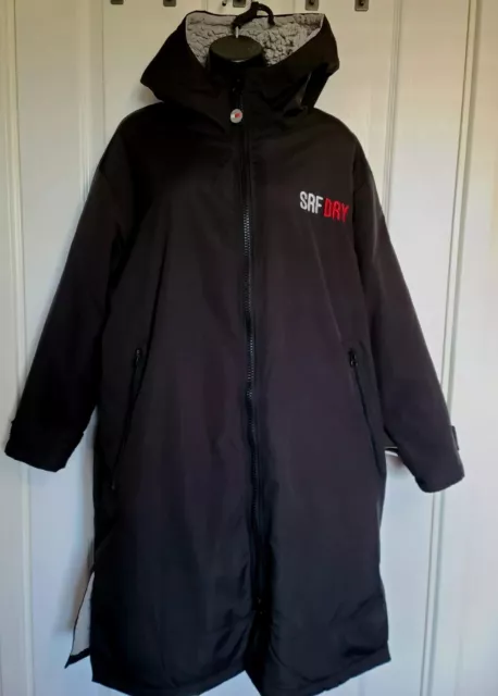 SRF DRY Dry Robe Waterproof Swim Surf  Changing Robe Zip Fleece Black,Size S