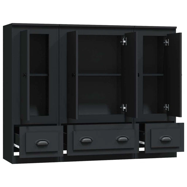 AX Credenza 3 Mobiletti Nero 132x35.5x103.5cm Minimalista Sala Soggiorno 3185296