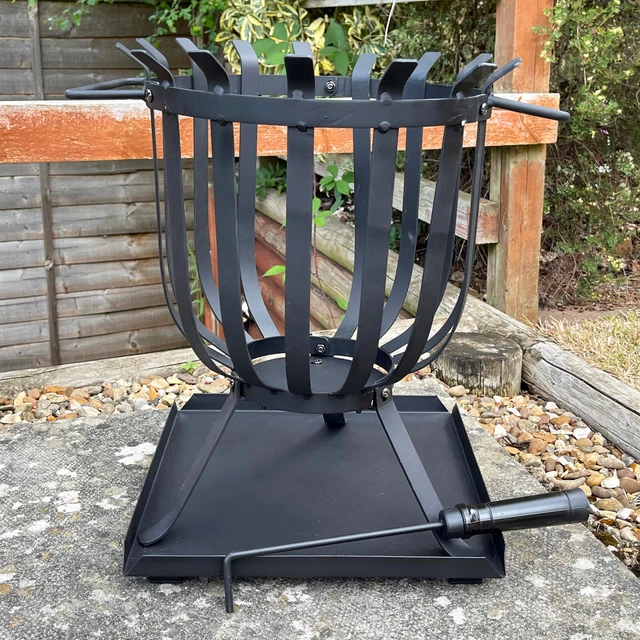 Schwarz Stahl Feuerkorb 50cm Rund Garten Blockbrenner Heizung mit Aschenbecher Poker