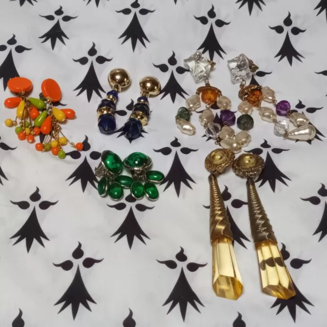 5 paires clips boucles d'oreilles longues plastique années 80/90