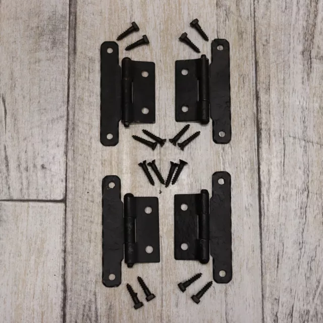 4PC Vintage Mckinney Forged Iron Half Surface H-Hinges Cabinet Hardware -Black