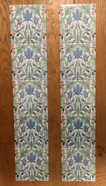 WILLIAM MORRIS TULIP 2 KILN FIRED FIREPLACE TILE SET (10 tiles )