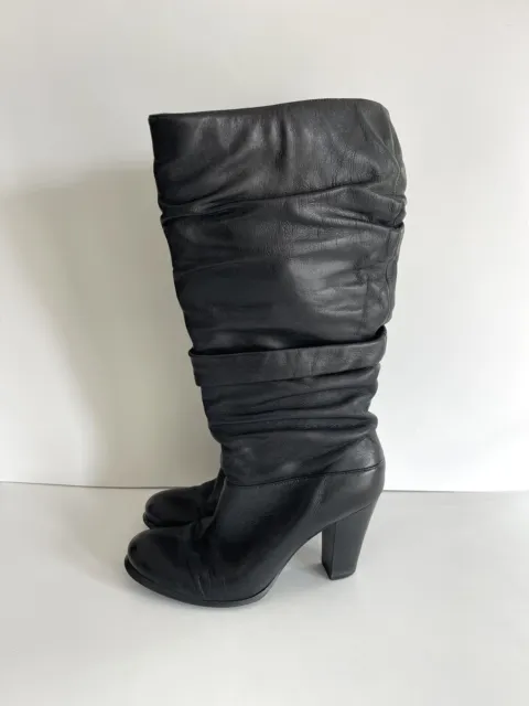 BP. LIMELIGHT-LEA Knee High Scrunch Leather High Heel Boots - Black, 9M