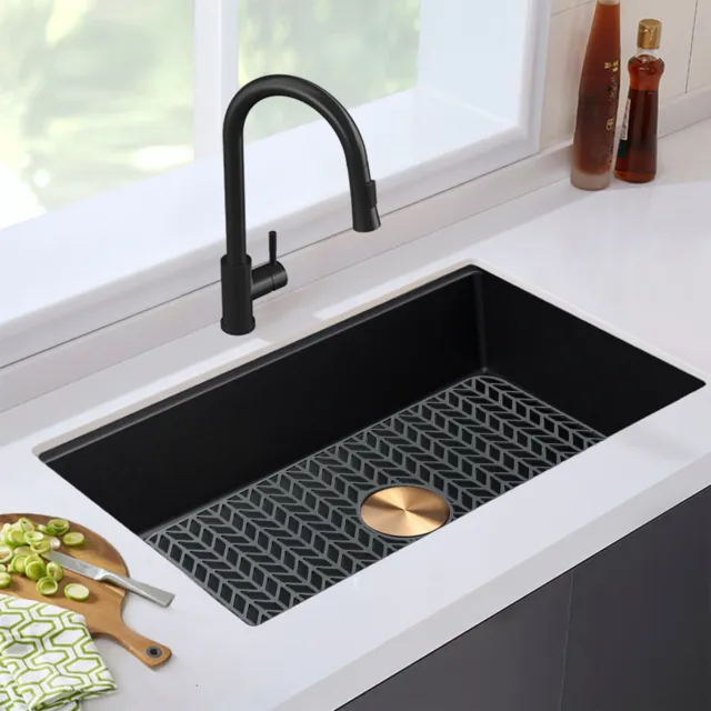 Silicone Sink Mat Grid Kitchen Protector Pad Non-slip Grey Drain Sink Mat w/Hole