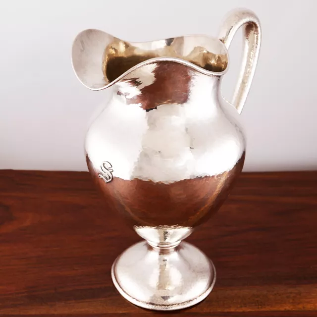 Shreve Arts & Crafts Sterling Silver Pitcher #5628 Hand Hammered S Monogram