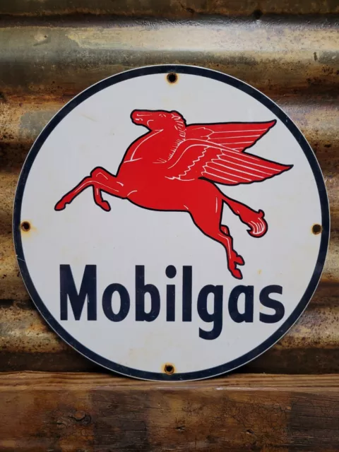 Vintage Mobil Porcelain Sign Mobilgas Oil Service Station Pump Plate Pegasus 12"