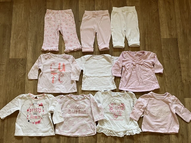 Grande pacchetto primavera di vestiti per bambine rosa e bianco - top a maniche lunghe 3-6 m