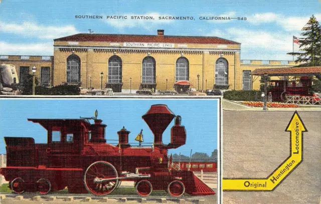 Southern Pacific Railroad Station SACRAMENTO, CA Train Depot Vintage Postcard