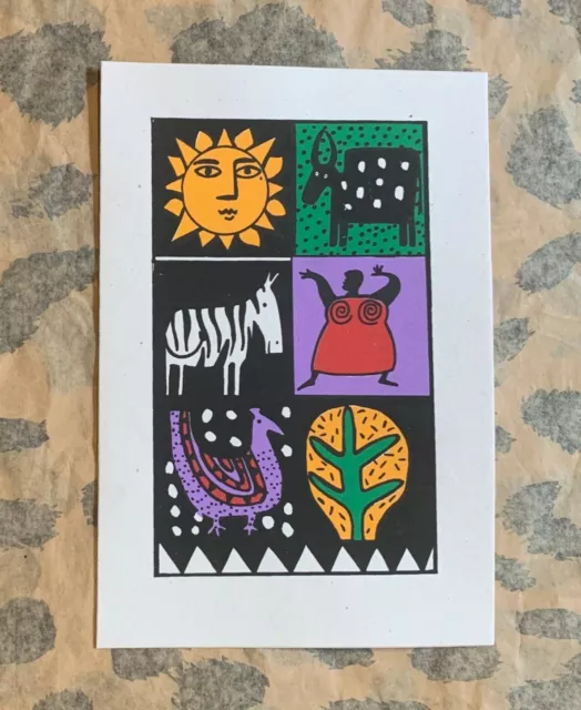 African Printworks Greeting Card Set- Sun Square (White)
