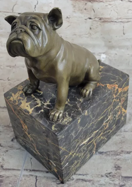 15 LBS English Bulldog Dog Animal Bronze Sculpture Marble Base Statue Figure Art