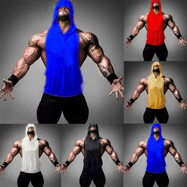 Canottiera Uomo Canotta Fitness Felpa con Cappuccio Girocollo Tinta Unita Maglia