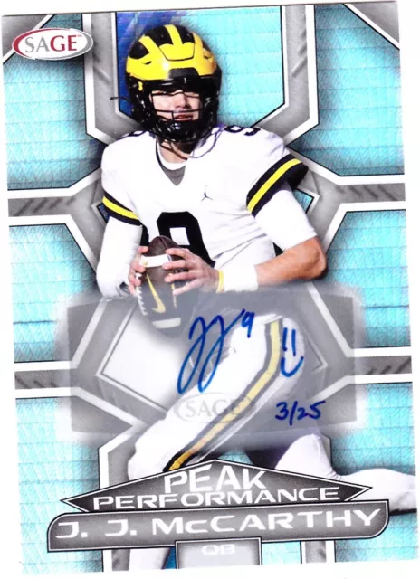 J.J. McCarthy 2023-24 Sage Peak Performance Auto #3/25