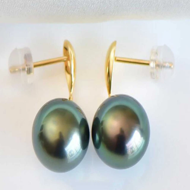 Highlights 16MM Peacock Blue Shell Pearl Earrings 18K Cultured Holiday gifts
