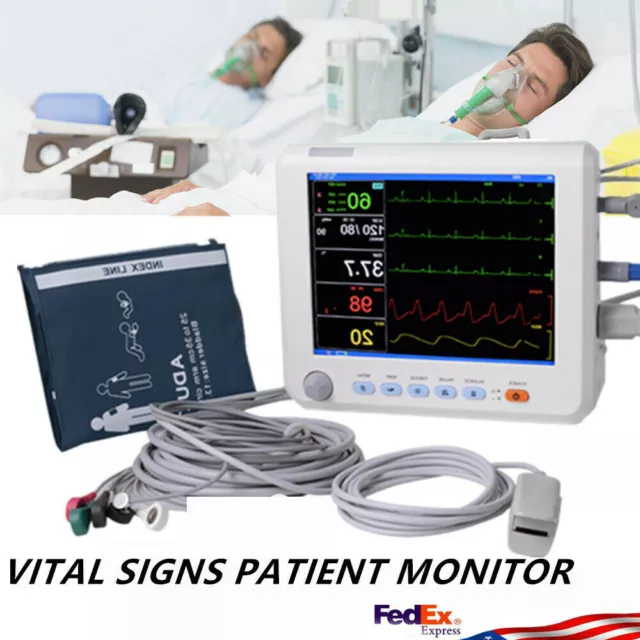 Carejoy 8'' ICU CCU Vital Sign Patient Monitor System NIBP TEMP SPO2 PR ECG RR