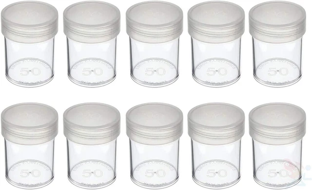 10 Brand Round Clear Plastic Half Dollars Size Coin Storage Tube Holders with...