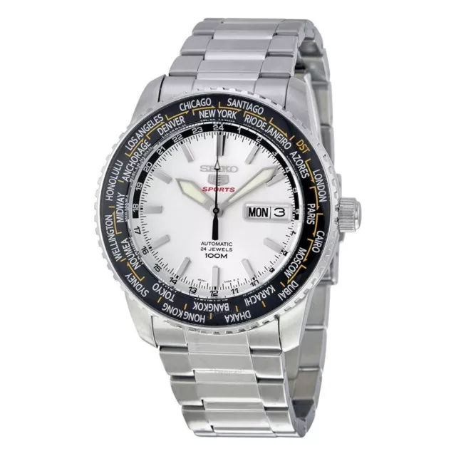 SEIKO 5 Sports SRP123K1 Automatic Watch 4R36-00G0 World Time Travelers Stainless