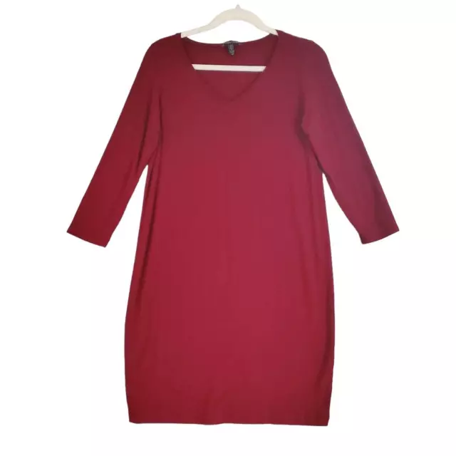 Eileen Fisher Women's V Neck Long Sleeve Cranberry Maroon Jersey Knit Dress S