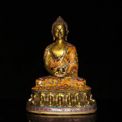8.4" Exquisite Chinese old antique bronze gilt Cloisonne Sakyamuni Buddha statue