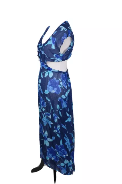 Reformation Blue Floral Print Open Back Maxi Dress Lace Up Beautiful! Size XS