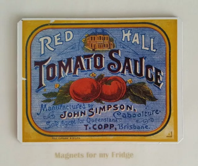 VINTAGE AUSTRALIAN 1950's RED HALL TOMATO SAUCE LABEL FRIDGE MAGNET - M332 PDF