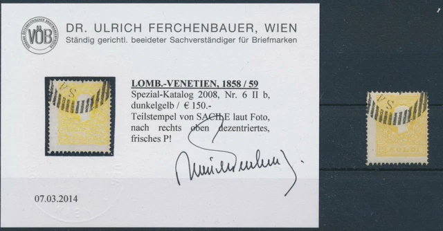 LOMBARDEI-VENETIEN 1858 2sld. DUNKELGELB! Nr.LV6 II.b, Kw:150,-€! SACILE VÖB!