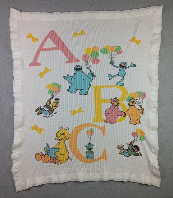 SESAME STREET BABY Blanket Satin Trim ABC Balloons Big Bird Thermal