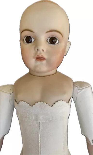 Antique Reprod Porcelain Doll Bru Jne 13 Leather Reprod.-Chevrot Body Arm Defect