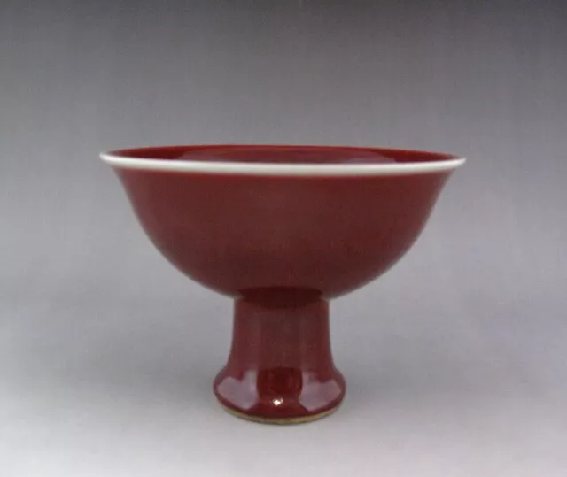 Chinese Old Porcelain Ox-blood Red Glaze High Stand Bowl Six Characters Mark