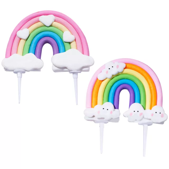 2pcs Birthday Party Colorful Kids Rainbow Cake Topper Baby Shower Cloud Heart