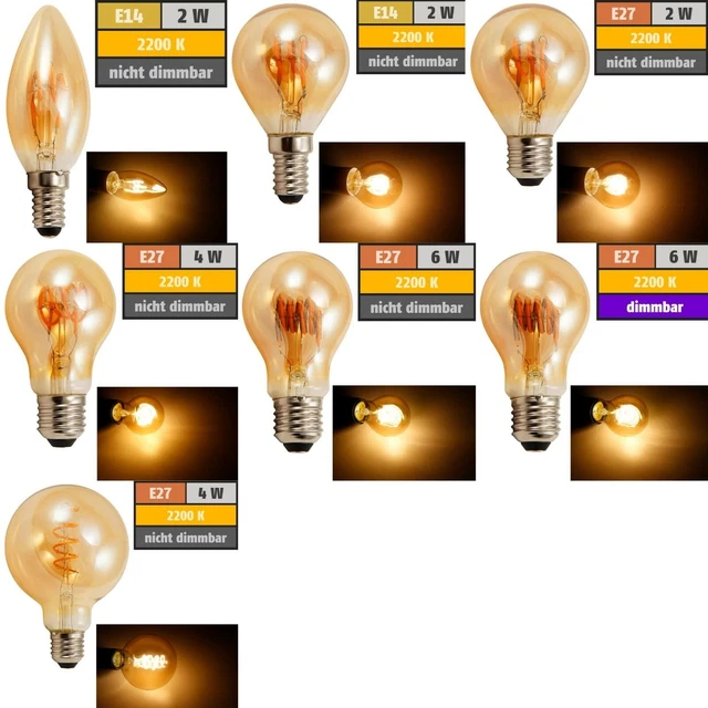 LED Filament Retro Glühbirne E14 | E27 2 bis 6Watt in warmweiß 2200K Globe Deko