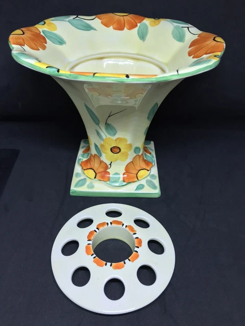 Art Deco Krone Devon Ware Pflastersteine Blumenvase + Froscheinsatz handbemalt