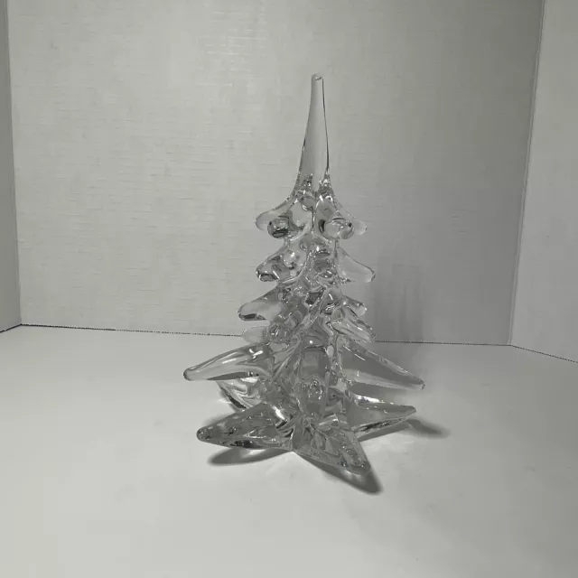 SIGNED FM Ronneby Sweden Art Glass CLEAR CRYSTAL FIGURINE 9” CHRISTMAS TREE