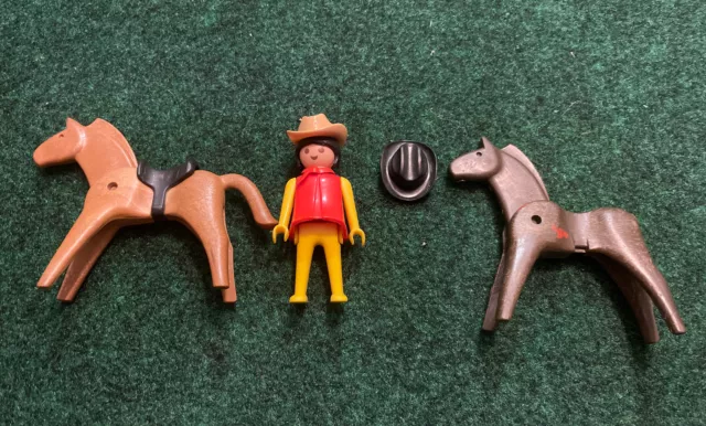 Vintage Playmobil GEOBRA Western Cowboy horses hats Lot 1974 figures