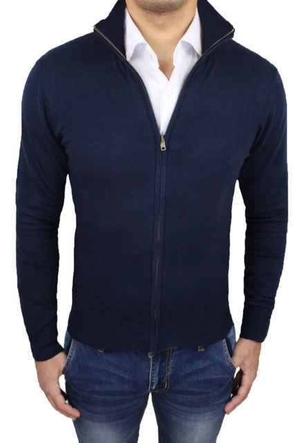 MAGLIONE CARDIGAN UOMO INVERNALE BLU SCURO CASUAL PULLOVER FELPA da S a 6XL