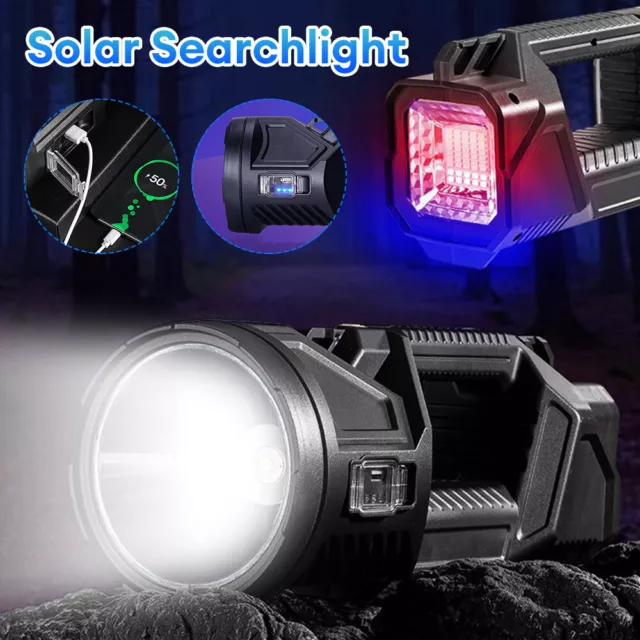 Solar USB Rechargeable LED Spotlight Flashlight Searchlight Torch Super Bright