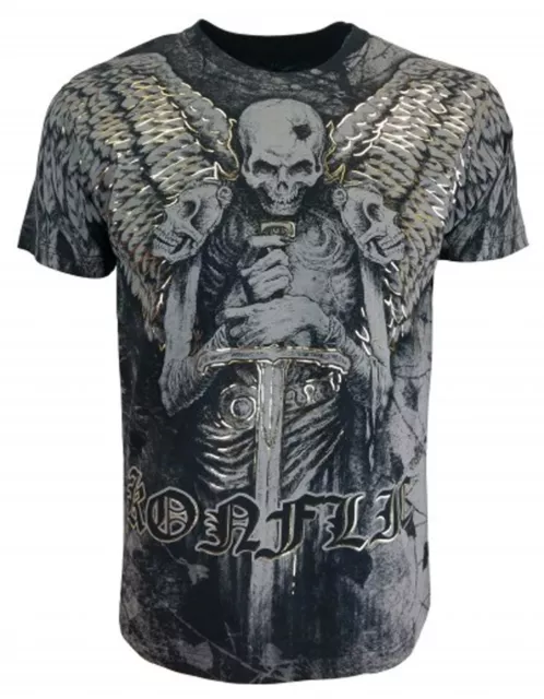 KONFLIC [SKULL SLAYER] T-SHIRT WINGS PRAYER BIKER ROCKER TATTOO INK  Konflic - S