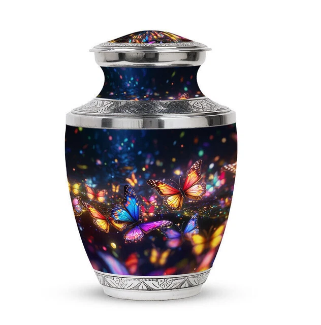 Loss Memorial Urns Colorfull Butterflies On A Magical Forest (3 Inch) Pack Of 1