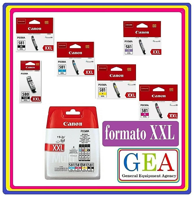 PGI-580XXL CLI-581XXL CANON, cartucce originali, nero e colori, singole e kit