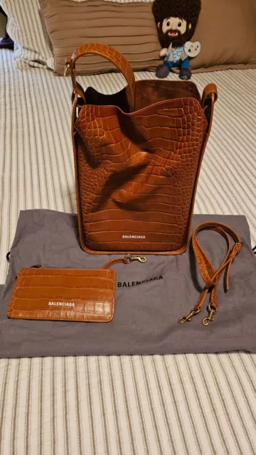 Balenciaga Tool 2.0 Croc-Embossed North-South Tote Bag In Camel. PERFECT