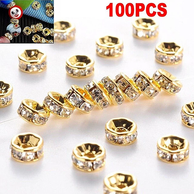 100pcs Silver Gold Crystal Rhinestone Rondelle Spacer Beads DIY 6mm 8mm SER2