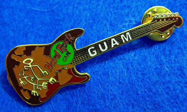 GUAM USA ANCIENT CHAMORRO TRIBAL CARVINGS FENDER GUITAR 2001 Hard Rock Cafe PIN