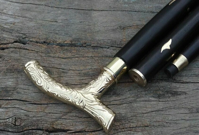 Vintage Designer Brass Handle Victorian Style Cane Wooden Walking Stick Antique