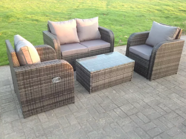 4 Seater Reclining Grey Mixed Rattan Sofa Chair Outdoor Garden Furniture Sets