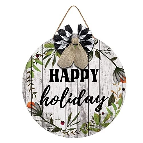 Happy Holiday Wall Decor Sign Holiday Rustic Home Sign for Front Door Porch T...