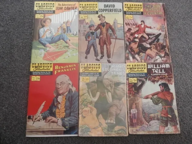 Classics Illustrated x 6 copies. No,s 48, 50, 63, 65, 97, 101. Gilbertson comics