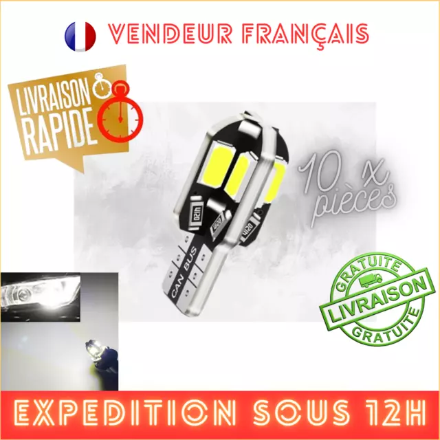 10 x T10 W5W Led Bulb CANBUS 6000k Blanc Anti Erreur Veilleuse Auto Voiture