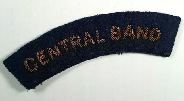 WW2 Era RAF Band - Central Band Shoulder Title Bullion On Dark Blue Patch Badge